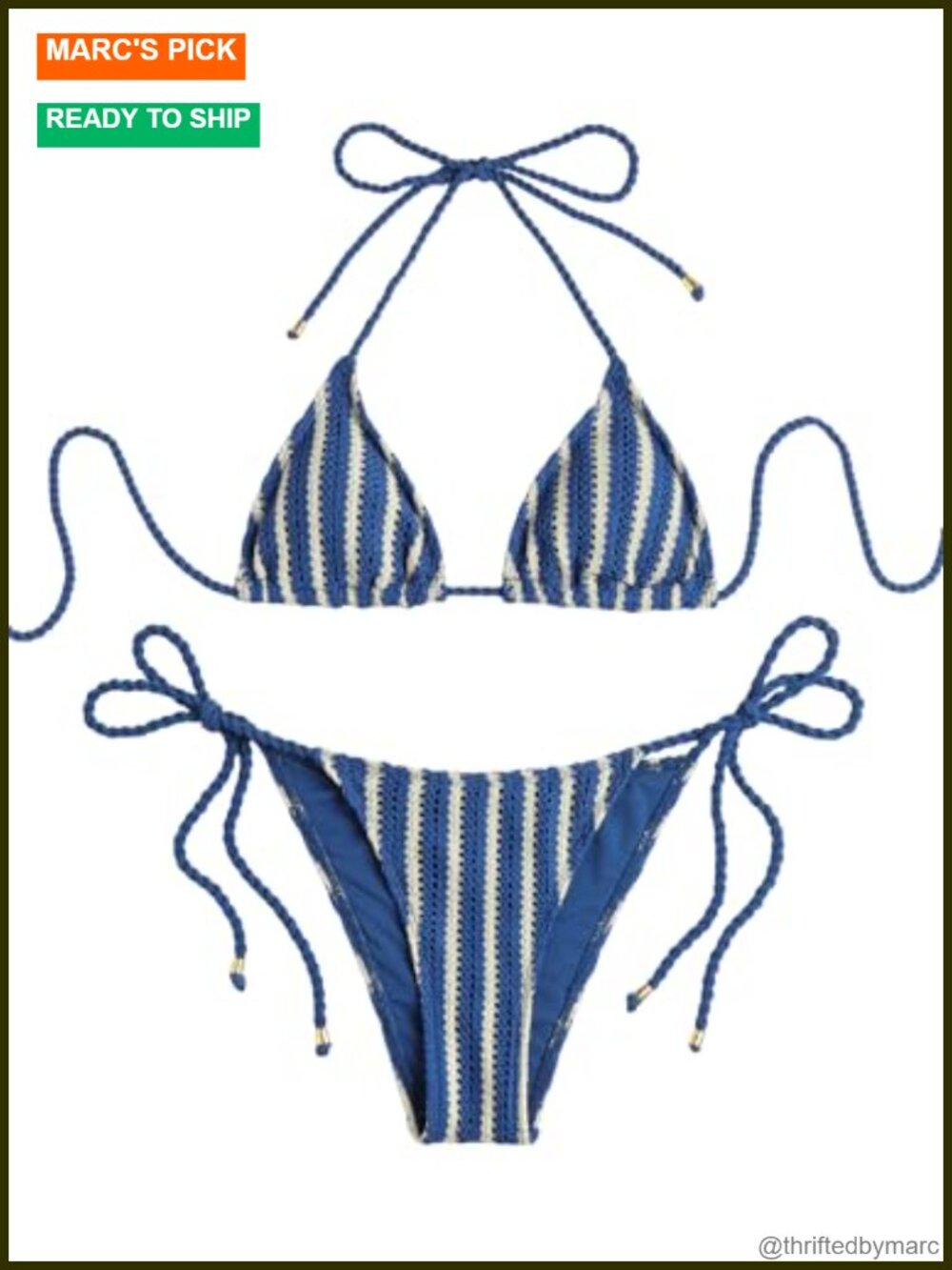 Crochet Triangle Bikini Set Halter Thong Swimwear Beach